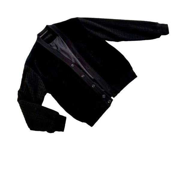 Men’s Saxony black genuine leather suede & knit lined bomber jacket size small - Picture 1 of 8